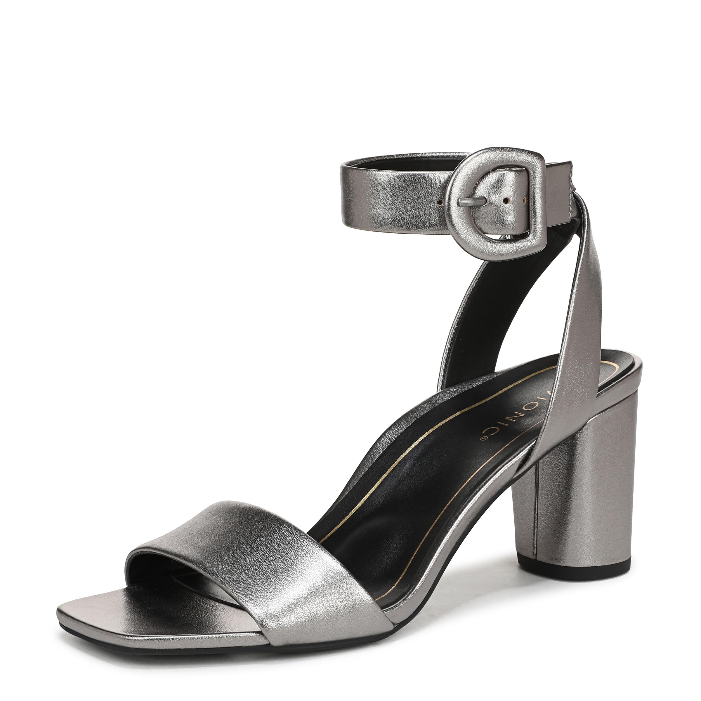 Vionic Women's Pewter Zinfandel Block Heel Sandal With Arch Support In