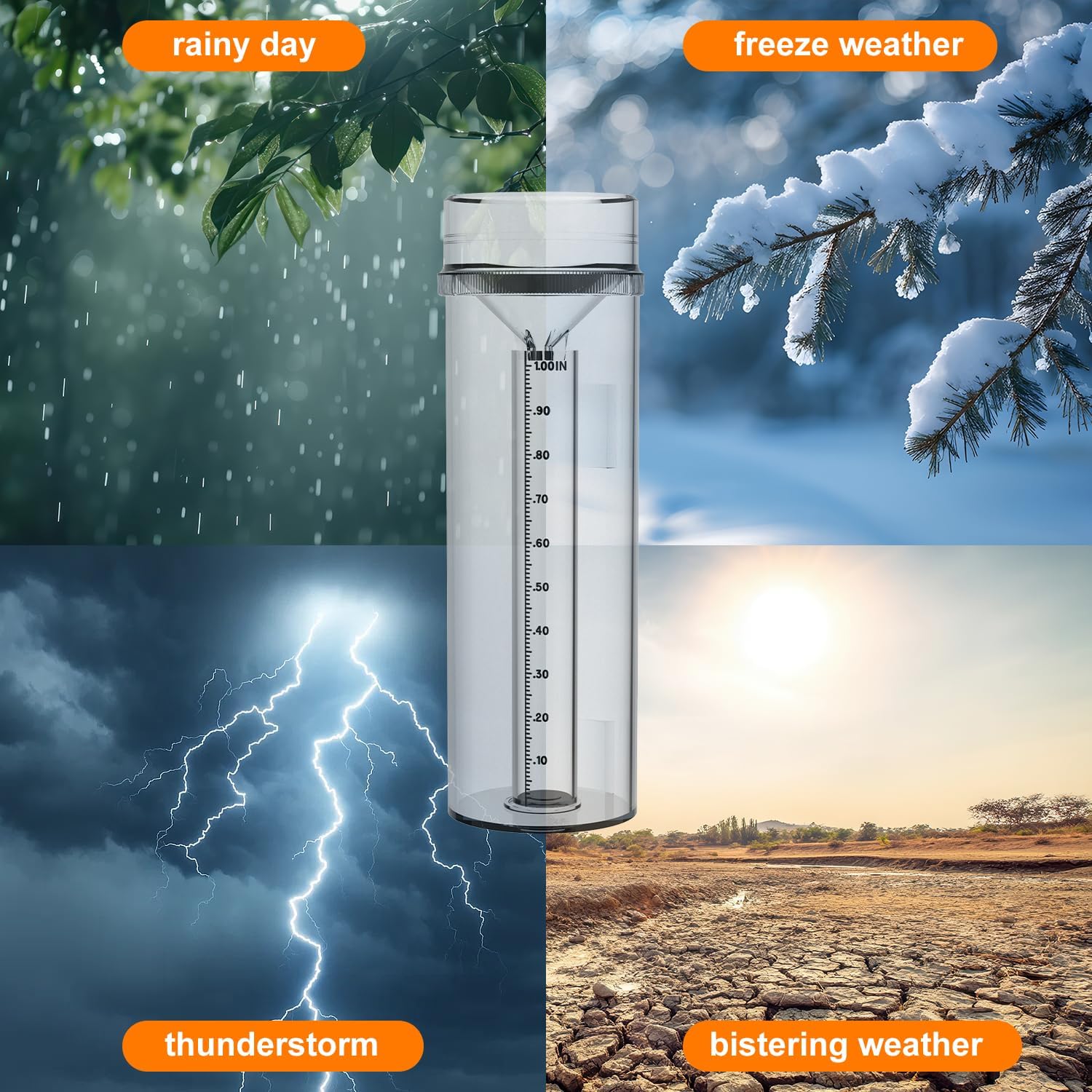 Rain Gauge Outdoor Professional Long Term Rain Gauge Mounting Bracket, Precisely Accurate to 1/100th of an Inch,UV and Heat Resistant, Non-Yellowing Rain Gauge Fit All Weather Conditions