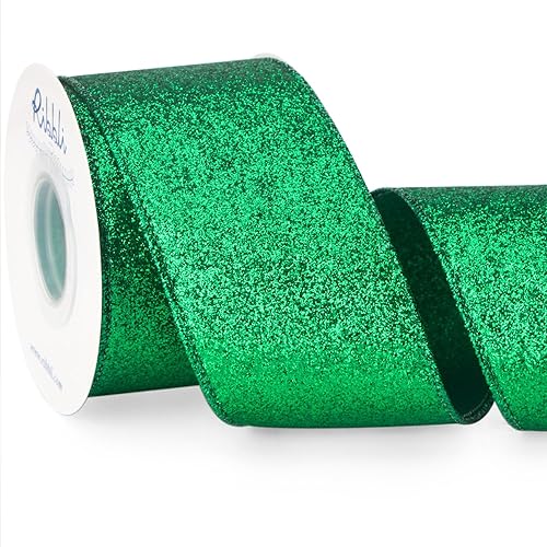 Miniatura 1 de Ribbli Cinta verde esmeralda con alambre con purpurina, cinta verde con borde metálico, cinta de Navidad para corona, decoración de árbol de