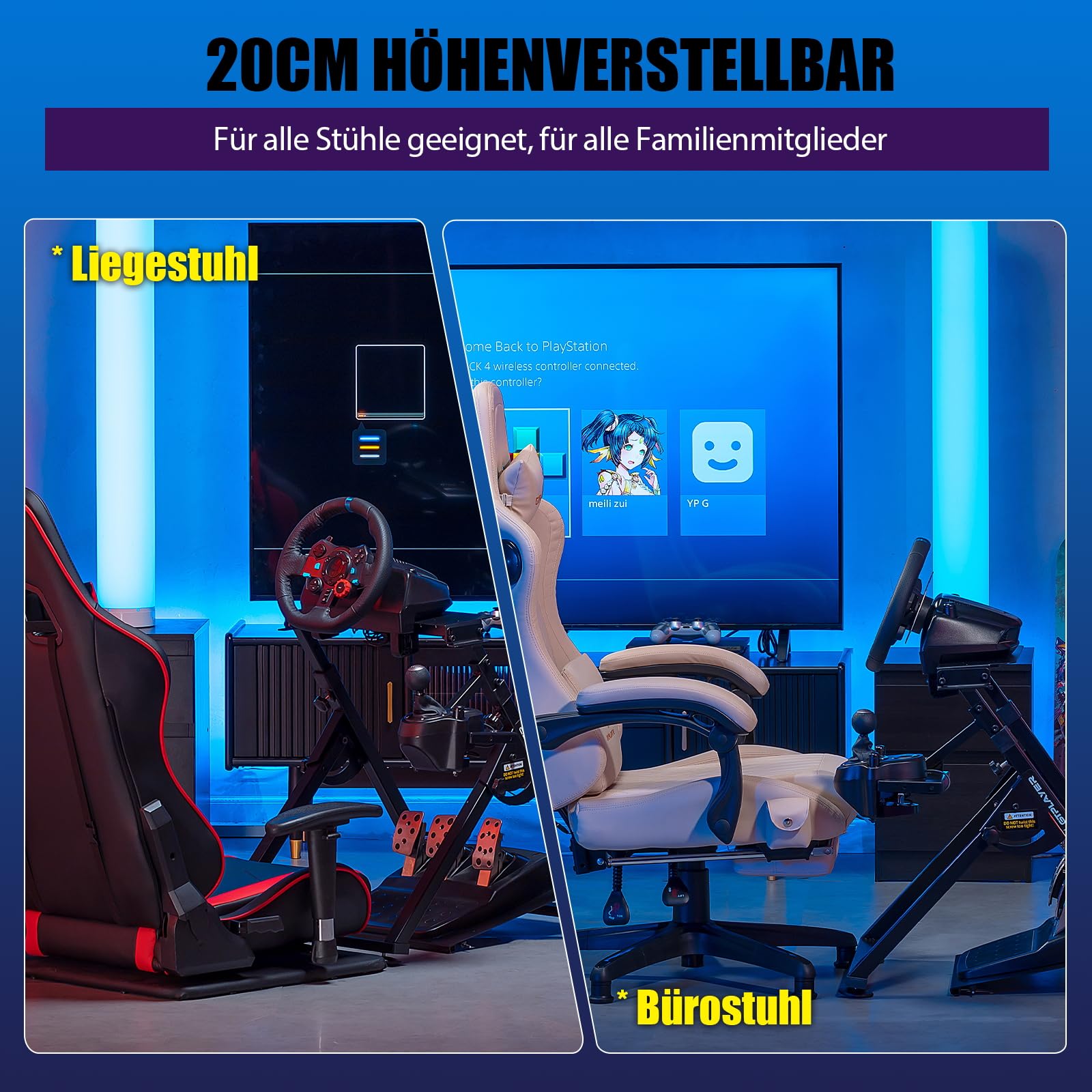 GTPLAYER Lenkradständer Gaming Wheel Stand mit V1 V2 Schalthebelhalterung Neigungsverstellbares Gestell PS4 Xbox PC