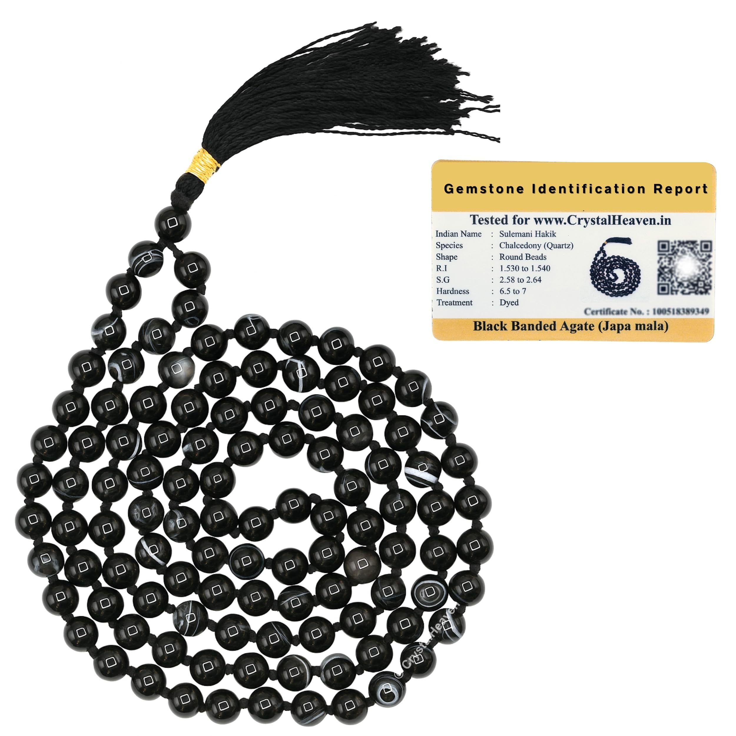 Crystal Japa Mala - 108 Beads Buddhist Prayer Beads - AAA Grade Original Healing Gemstone Agate Mala for Yoga Meditation Spiritual Reiki Feng Shui