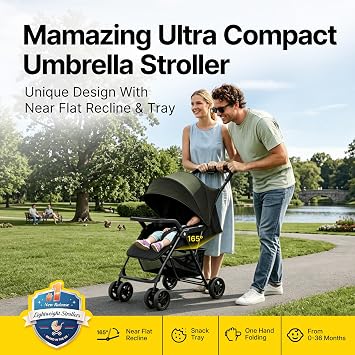 Mamazing Lightweight Umbrella Travel Stroller with Near-Flat Recline Seat