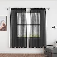 Vista 14 de UPOPO Paneles de Cortina Beige Pequeños Cortinas Transparentes de Gasa de 16 Pulgadas de Largo Cortinas de Cocina de Voile con Textura de Lino