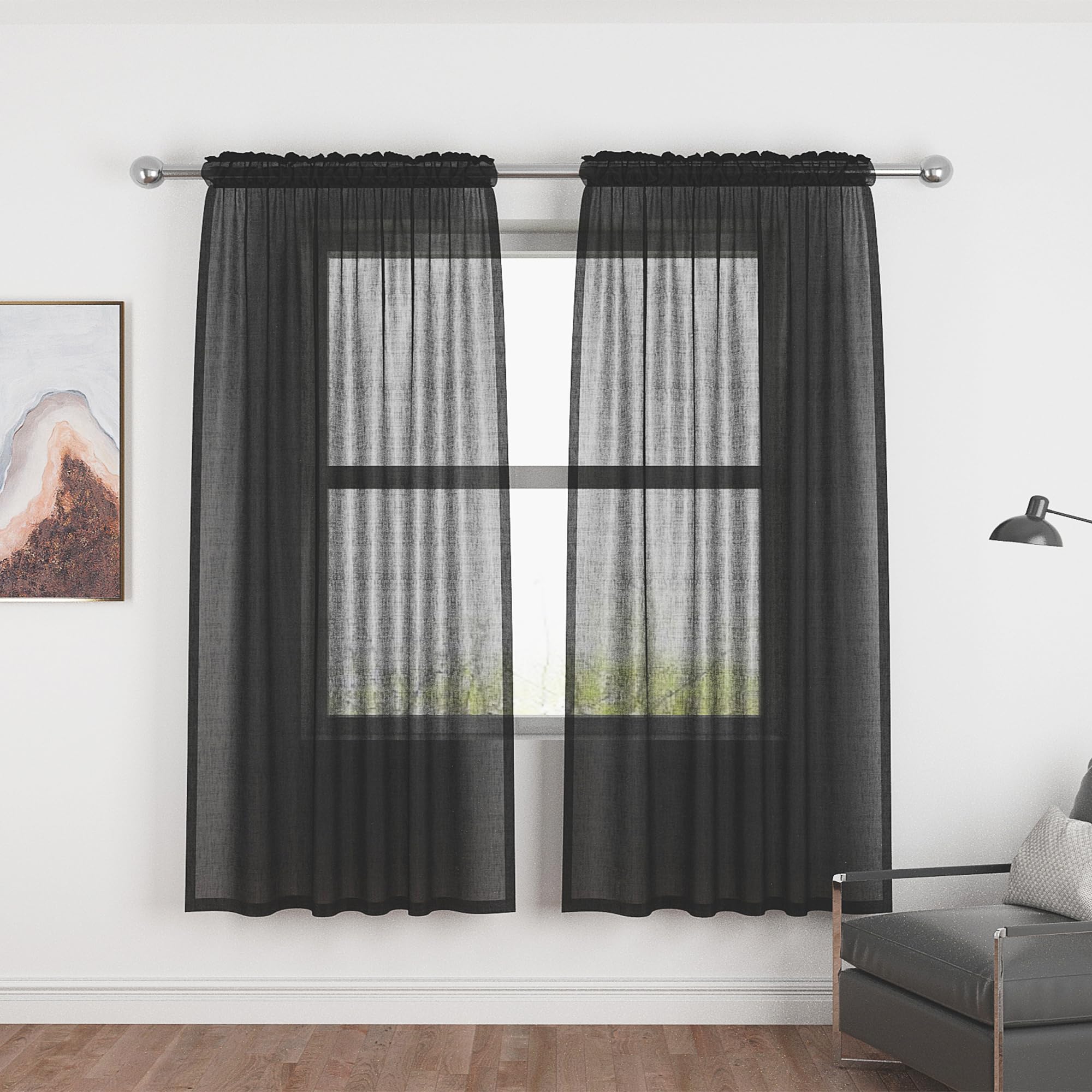 Rideaux transparents noirs de 183 cm pour salon et chambre moderne