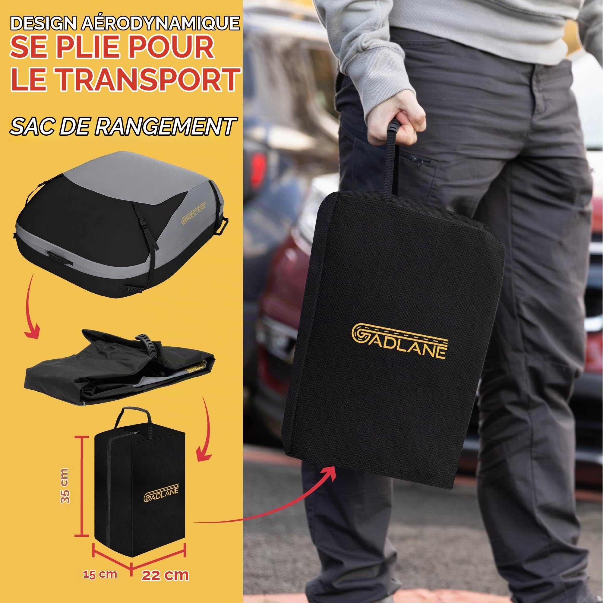 GADLANE Sac de Toit de Voiture - Coffre de Toit étanche 400L (Gris)