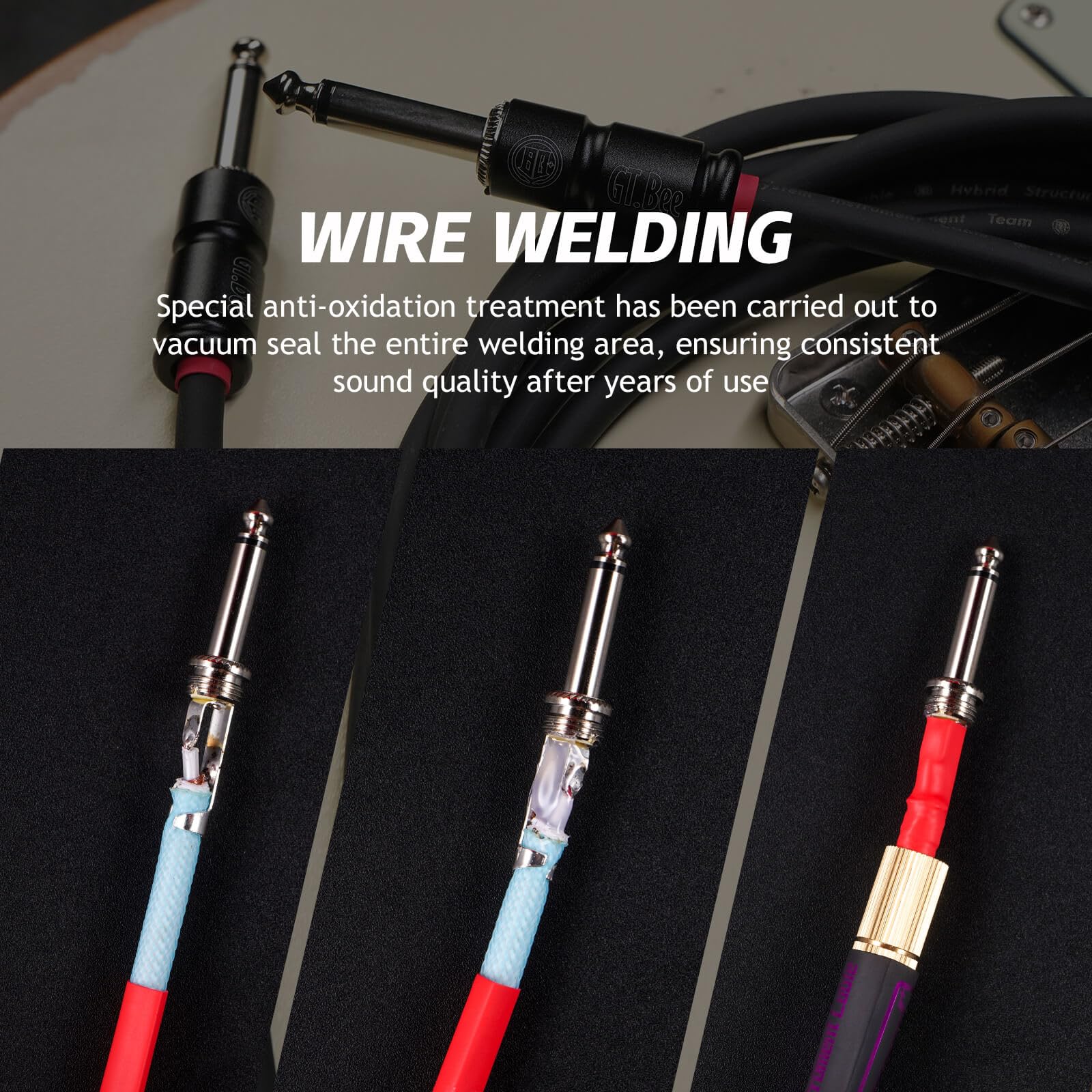 Cable de guitarra de 20 pies, cable de instrumento recto/recto de 1/4 pulgadas, cable eléctrico para amplificador de bajo e instrumentos (GT.Bee negro)