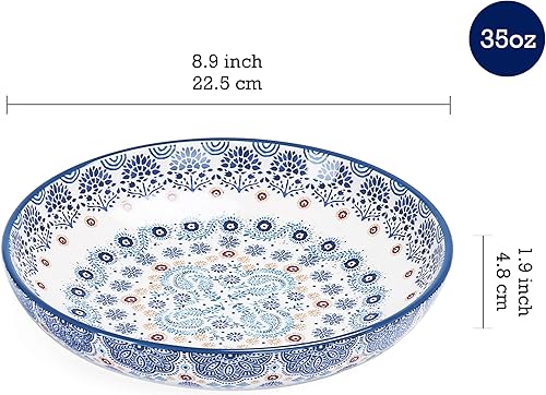 Miniatura 3 de Bico Blue Talavera - Cuenco de cerámica para pasta, juego de 5 (1 unidad de 214 onzas, 4 unidades de 35 onzas), apto para pasta, ensalada,