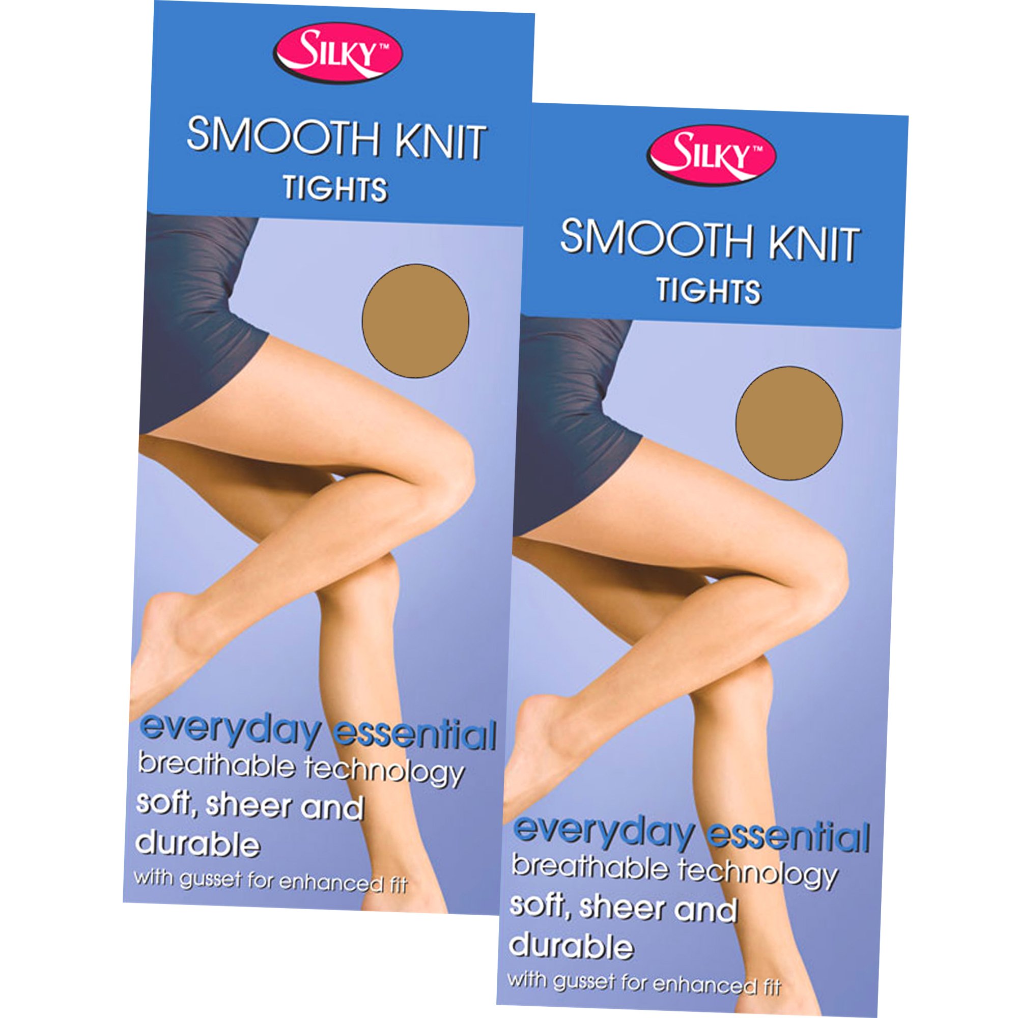 XXL Smooth Knit Everyday Essential Tights with Panel Gusset (2 Pair Pack)