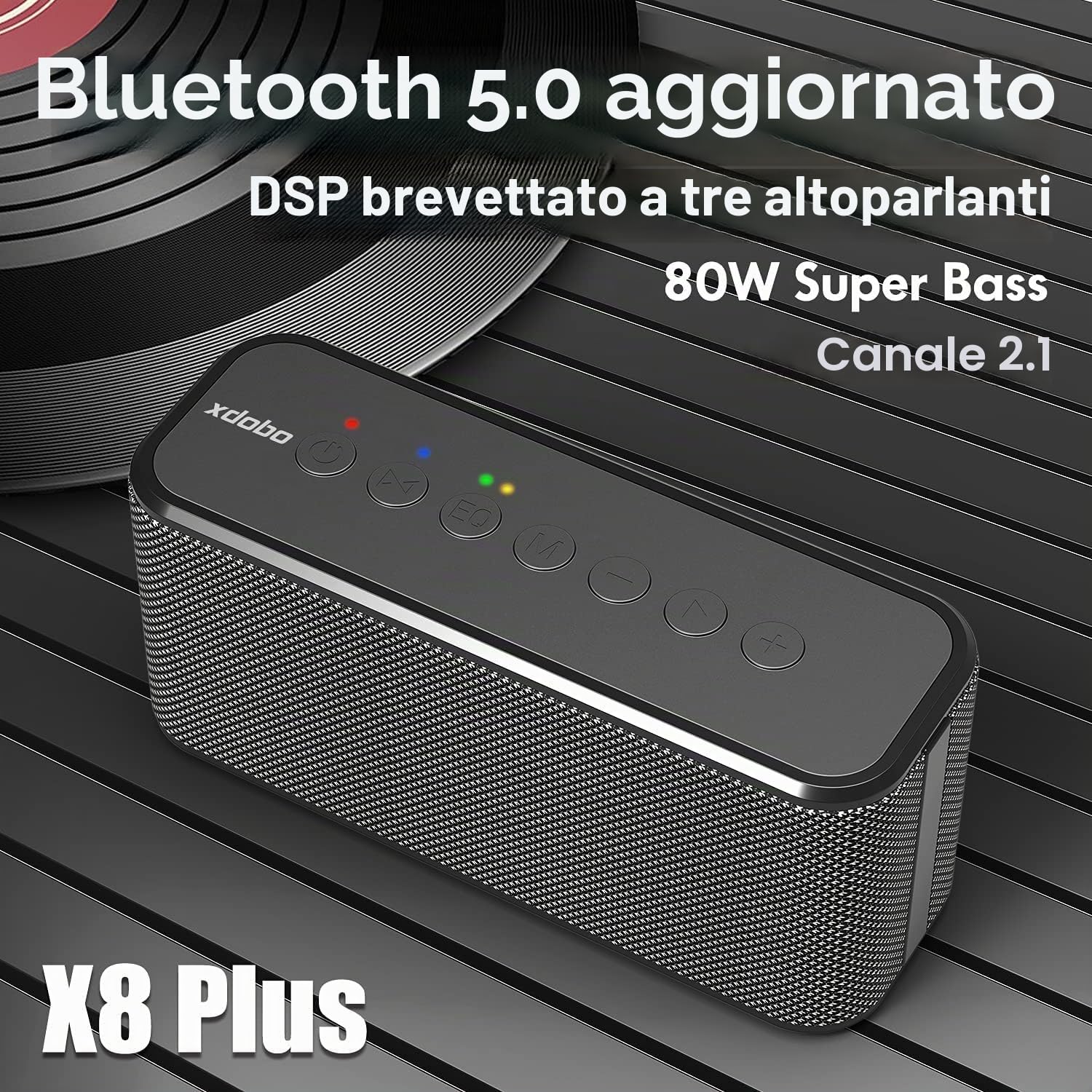 Xdobo X8 Plus - Altoparlante Bluetooth portatile senza fili con suono stereo, altoparlanti per esterni, impermeabili, per computer desktop, con bassi potenziati, suono surround 360°, bassi profondi