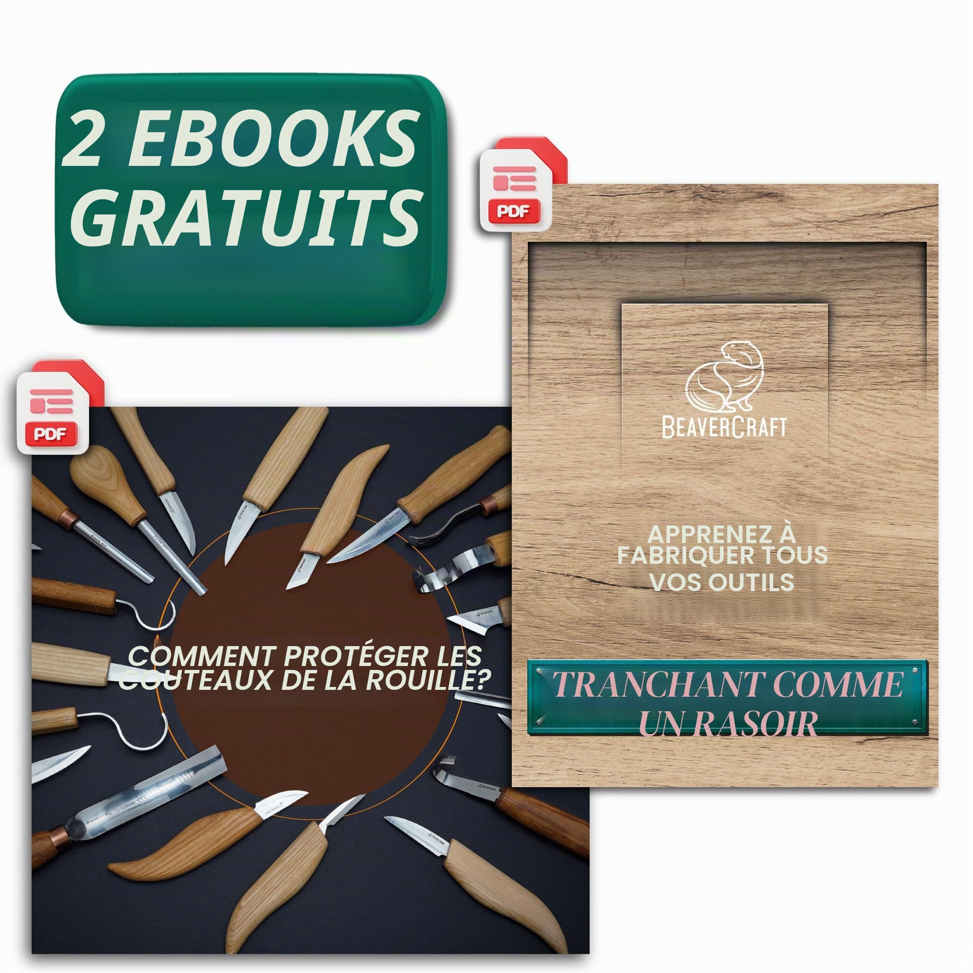 BeaverCraft S01 Set de Couteaux pour Sculpter des Cuillères en Bois Kit d'Outils de Fabrication de Cuillères Couteau à Crochet Couteau à Droite Coupe Kuksa pour Débutants et Professionnel