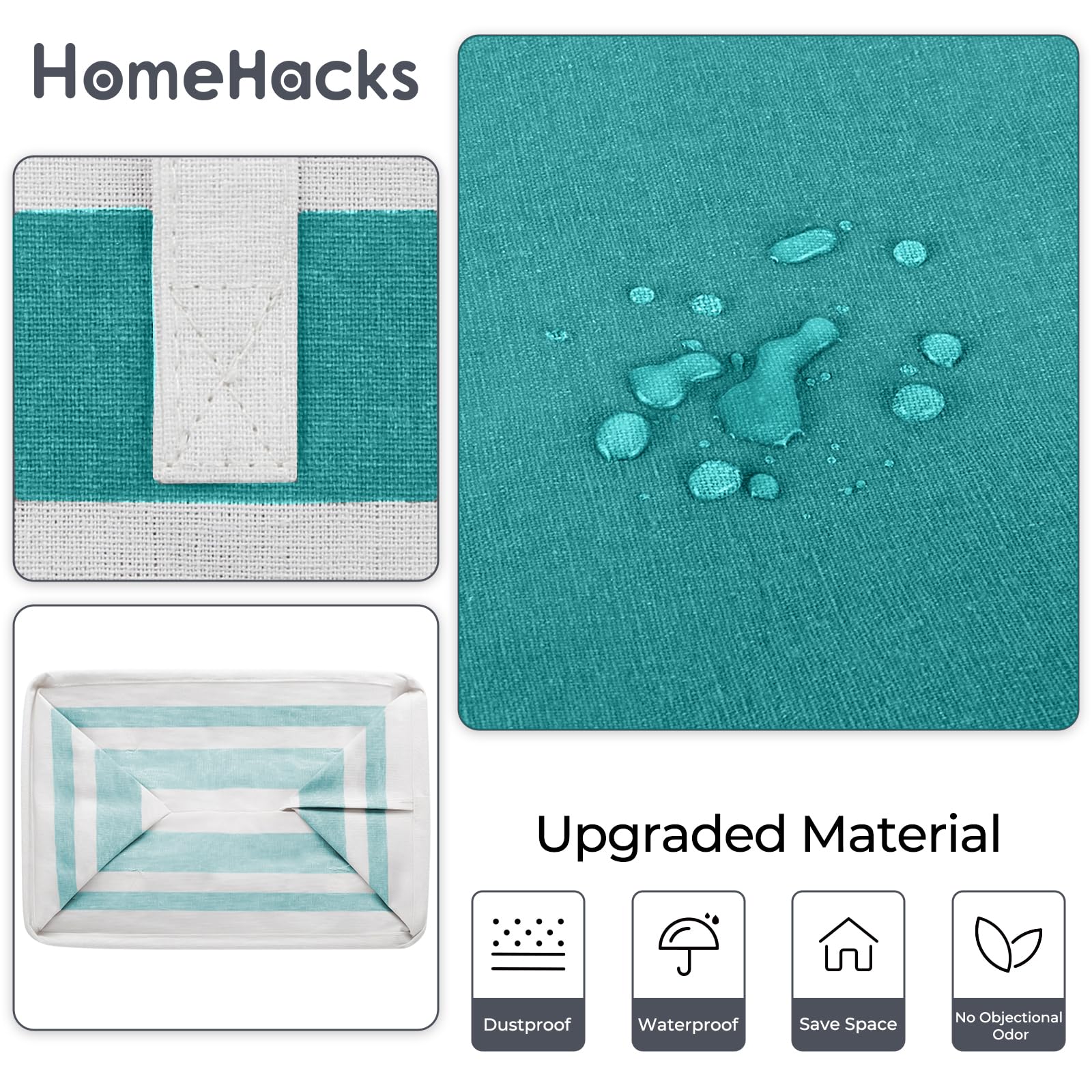 HomeHacks Confezione da 2 grandi cesti portabiancheria, impermeabili, autoportanti, pieghevoli, con manici estesi, per vestiti, giocattoli, dormitorio e famiglia (verde, 75 l)