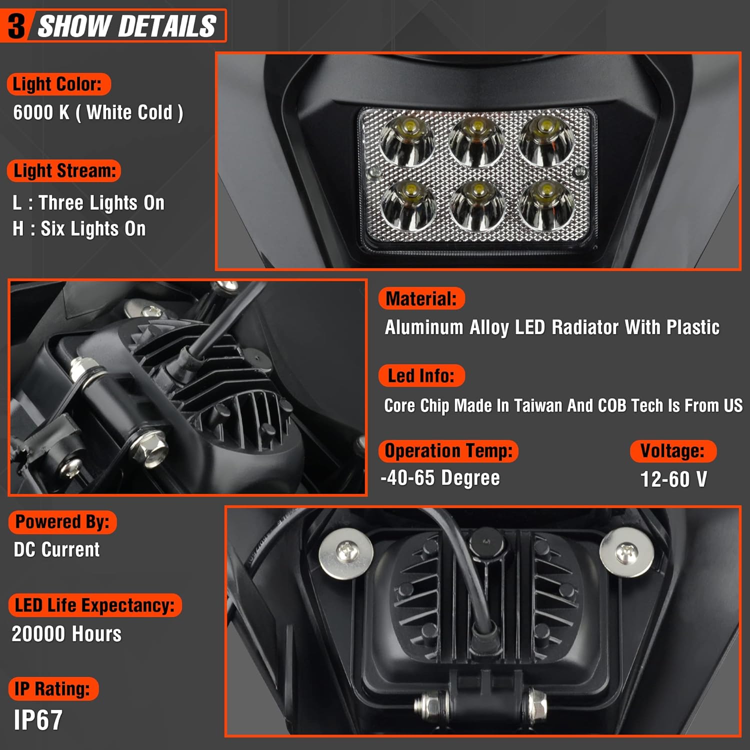 Dirt Bike Led Headlight, Motorcycle Enduro Headlight Kit for EXC EXCF SX SXF XC XCF XCW XCFW (Black)