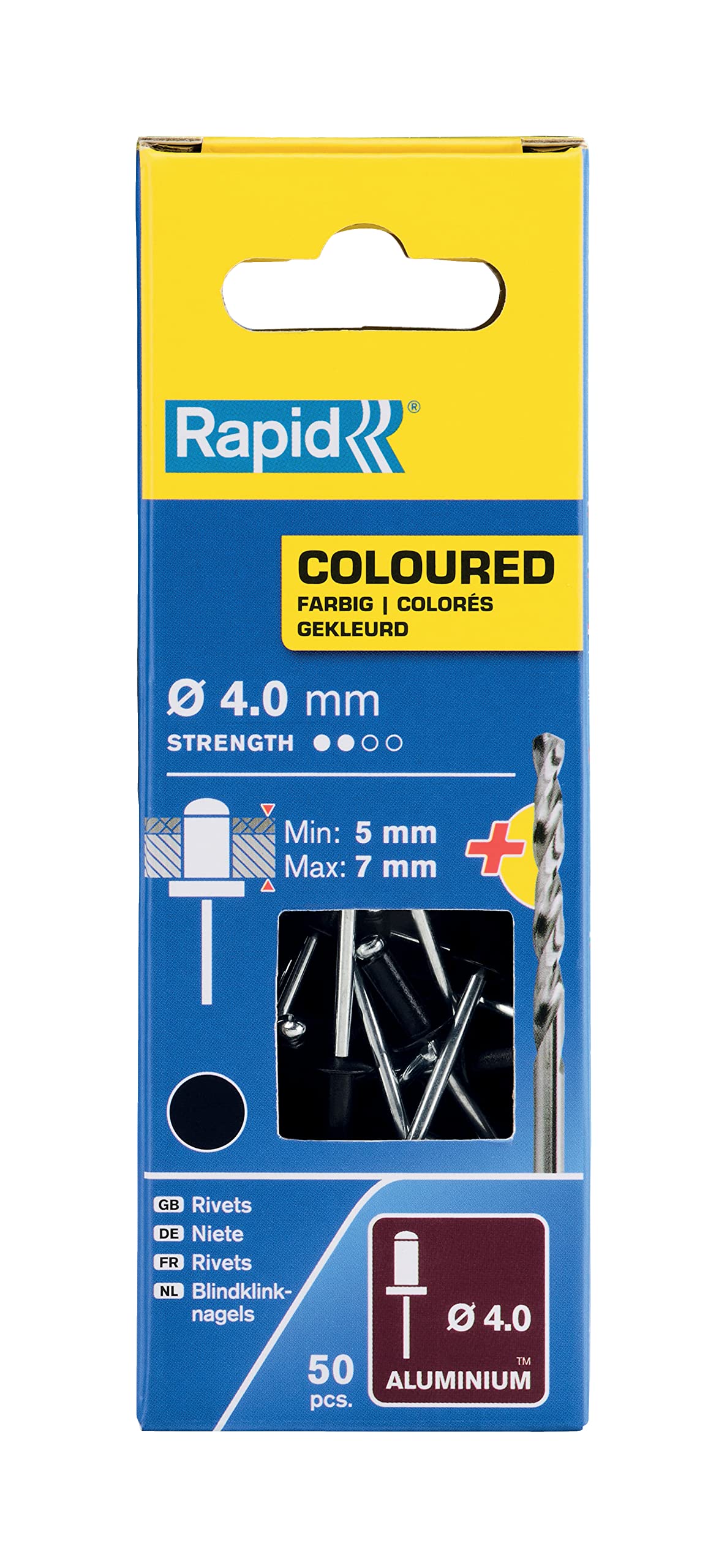 Rapid R:Rivets Alu Ø4x10 50pcs+Drill Black