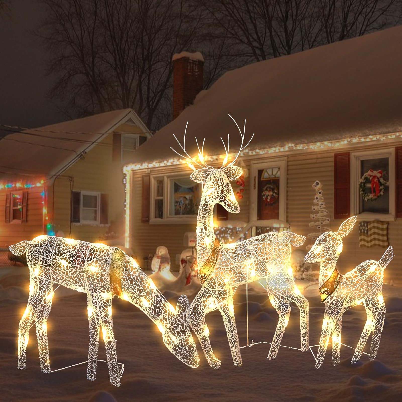 Rentier Beleuchtet Aussen, 3 Stück LED Rentier Deko Weihnachten Weihnachtsbeleuchtung Außen Rentier LED Hirsch Weihnachtsdeko Aussen Beleuchtet Rentier Weihnachtsdeko Figuren für Außen Garten (B) Küche, Haushalt & Wohnen