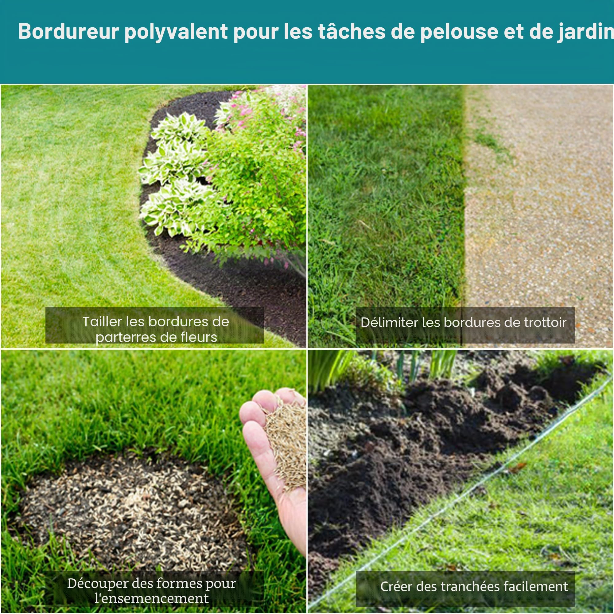 Coupe-Bordures Manuels 104 cm à Lame en Acier au Carbone Poignée Longue en Caoutchouc Plateforme Large Résistant à la Rouille Outil d'entretien de Jardin avec Lame en Acier Manganèse à Demi-Lune
