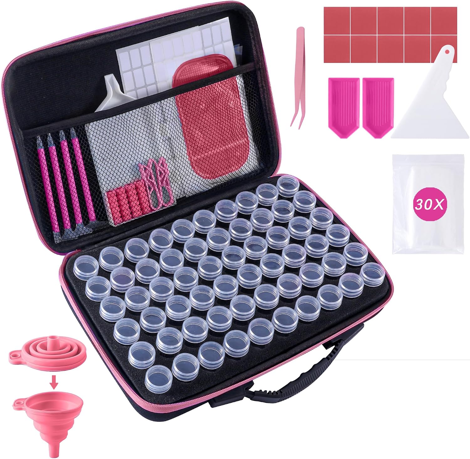 Diamond Art Storage Containers 60 Slots Diamond Painting Accessories and Tools Portable Bead Organizer Boxes for Adults（Pink）