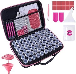Diamond Art Storage Containers 60 Slots Diamond Painting Accessories and Tools Portable Bead Organizer Boxes for Adults（Pink）
