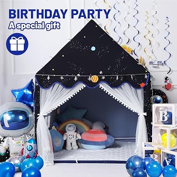 Wilwolfer Space Kids Tent Indoor: with Mat - Kids Play Tent Space Toys - Bedroom Decorations Astronaut Rocket Ship (Black)
