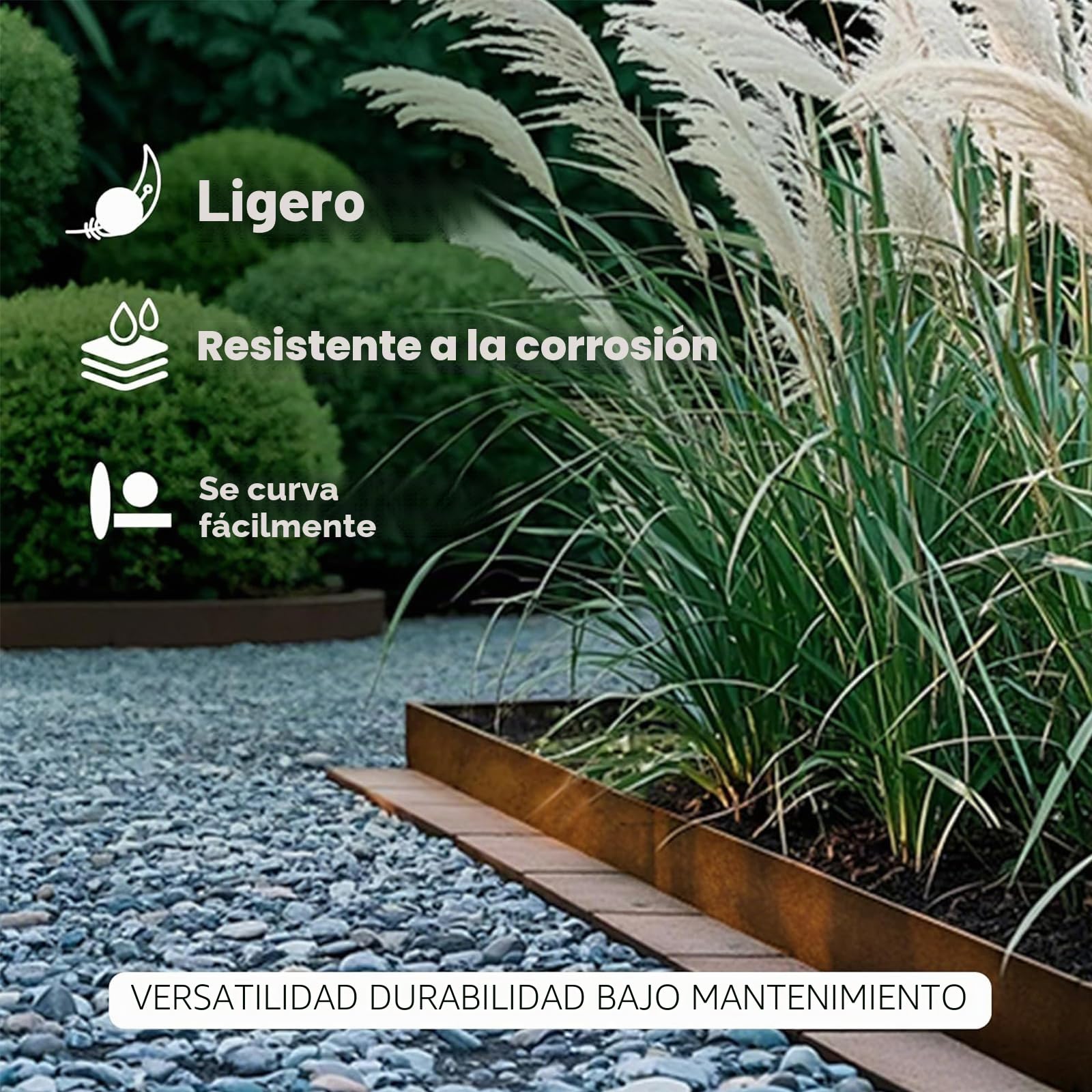 10 m x 15,5 cm de Alto, Borde de césped de Metal, Borde de césped de Acero corten, Aspecto Oxidado, Borde de arriate para Bricolaje, Borde de césped con 1 par de Guantes, Borde de césped galvanizado