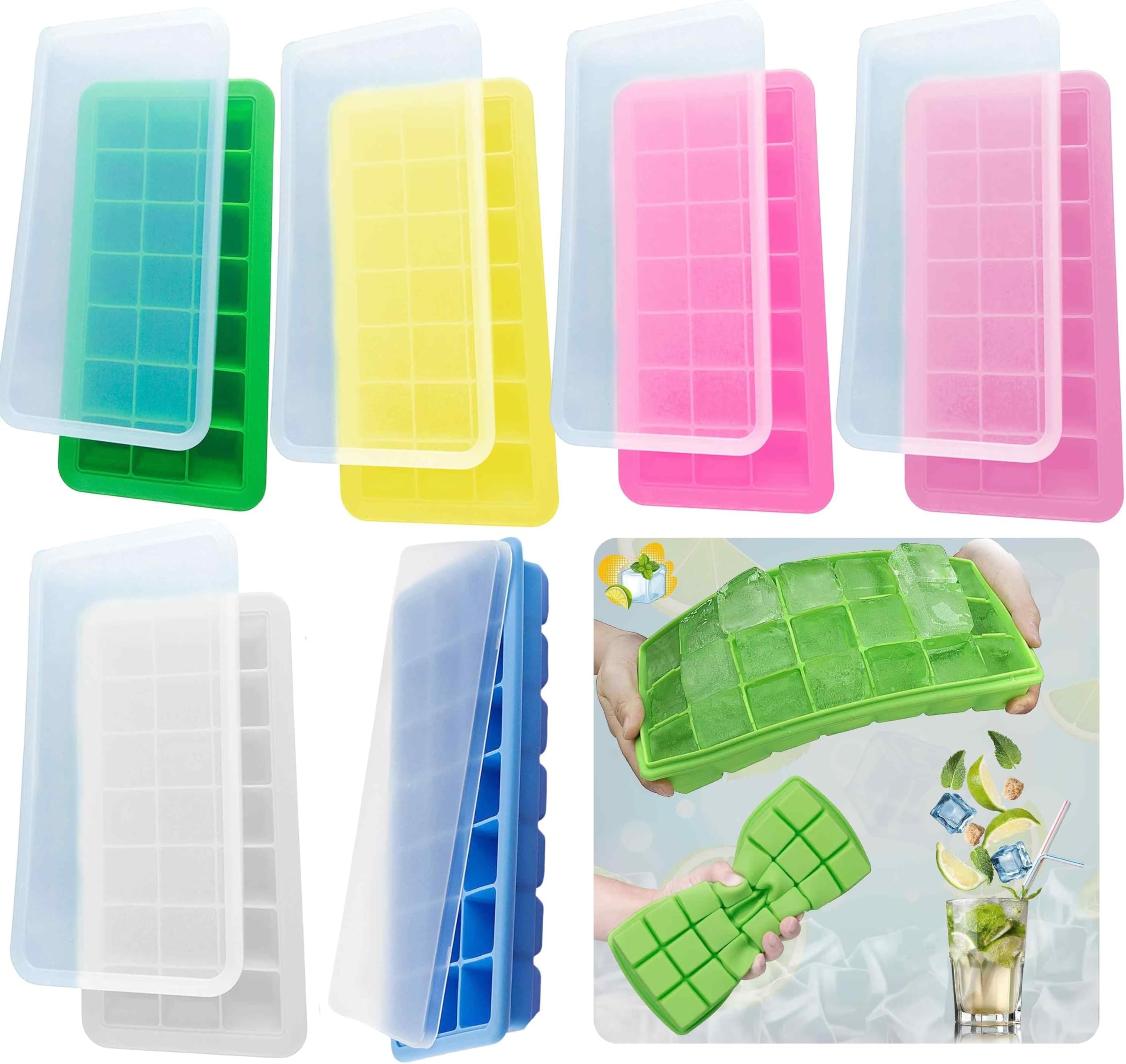 1x Random Silicone Ice Cube Tray with Non-Spill Lid, Easy to Remove Ice Cube Tray, LFGB Certified BPA Free, Flexible Silicone Ice Cube Mould, Parties, Cocktails & Frozen Liquids