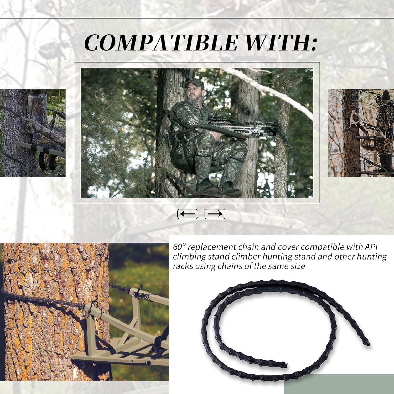 60” Replacement Chain and Cover Compatible with Climbing Stand Climber Hunting Stand and Other Hunting Racks Using Chains of the Same Size