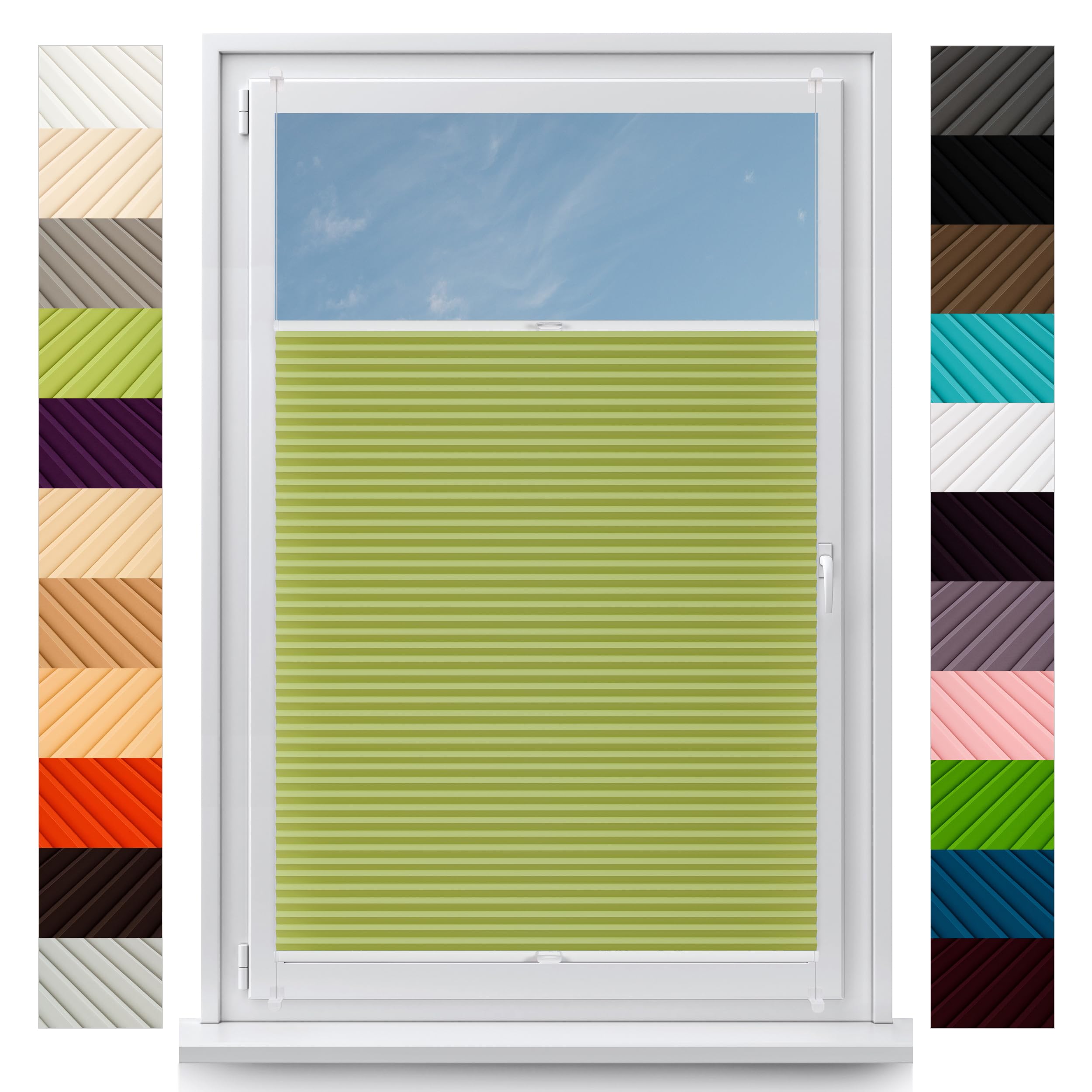 Concept Blinds Custom Pleated Shades - WIDE RANGE: W 30-200cm, H 20-260cm - Made-to-Measure, NO-DRILL Easy Fit Window & Door Blinds