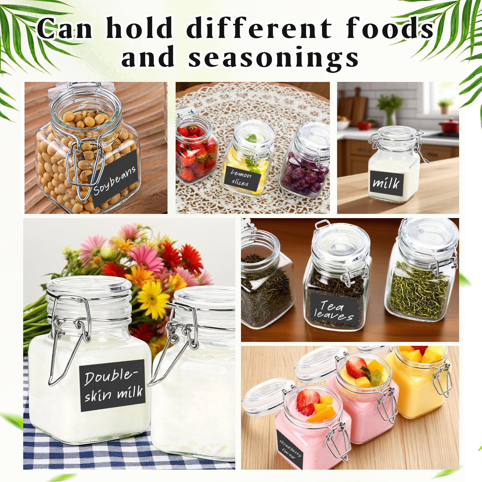 24 Mini Pots à Épices en Verre Hermétique,Mini Bocaux en Verre avec Clip,Bocaux a Epices Hermétiques en Verre avec Couvercles,Petits Bocaux en Verre avec Clip,Céréales,Grains