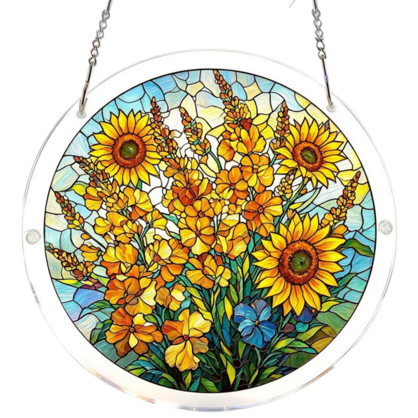 Sunflower Stained Glass Jigsaw Puzzle Suncatcher for Windows,7.4 Inch DIY Suncatcher Kits for Doors,Acrylic Jigsaw Sun Catcher DIY Rainbow Maker,Vibrant Home Decor Art Gift for Women,Mum,Birthday,