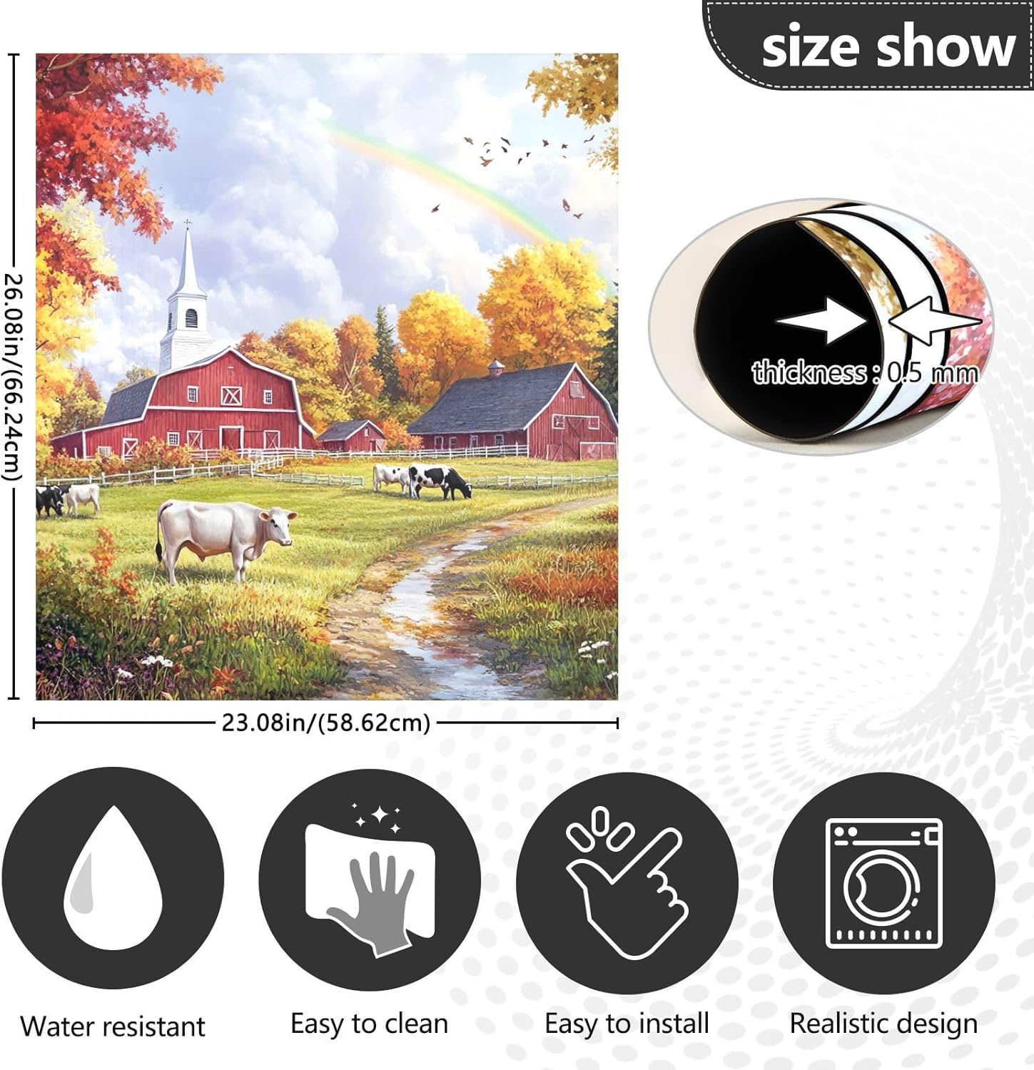 ファームシーン レッド 納屋 食器洗い機 磁気カバー 装飾冷蔵庫カバー かわいい農家の装飾、高さ26 x 幅23インチ