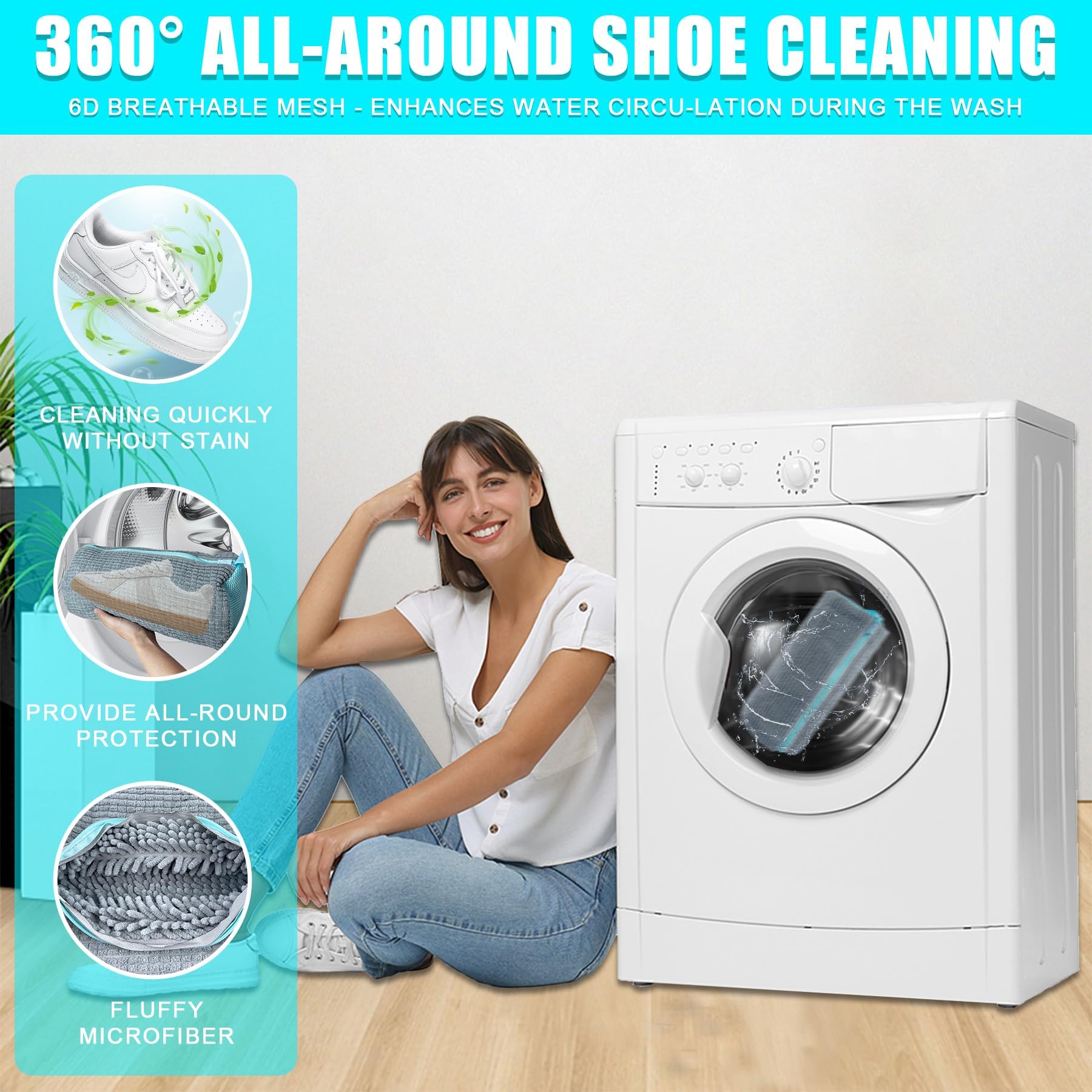Sacs De Lavage Pour Chaussures Machine à Laver – Lot De 2 – Réutilisables, Protection Tambour Et Chaussures – Microfibres Nettoyantes – Pour Baskets, Sport, Tous Types