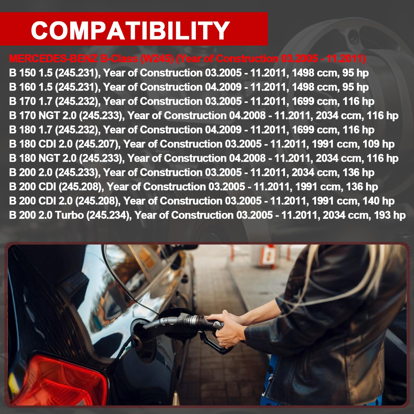 Cuello de llenado del tanque de combustible, tubo de llenado de combustible, diésel OE# 1694700120 A1694700120 Compatible con Clase B W245 B150 B160 B170 B180 B200
