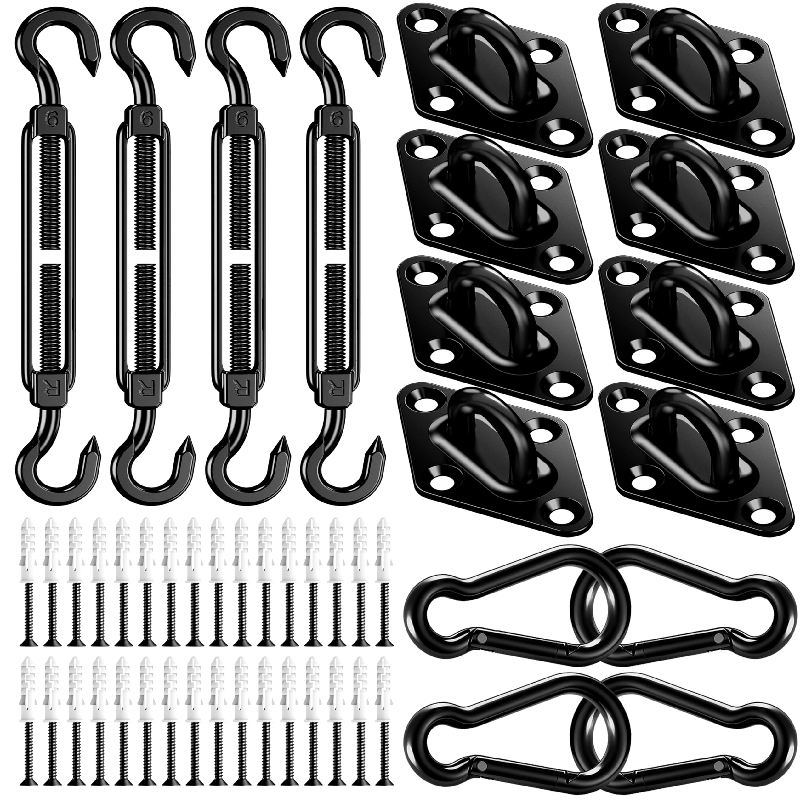 Sun Shade Sail Hardware Kit: 80 Pcs 6 Inch 304 Stainless Heavy Duty Sunshade Hardware for Rectangle &amp; Triangle Shade Sail Installation, Canopy Accessories for Sun Shades Outdoor Patio Garden Backyard