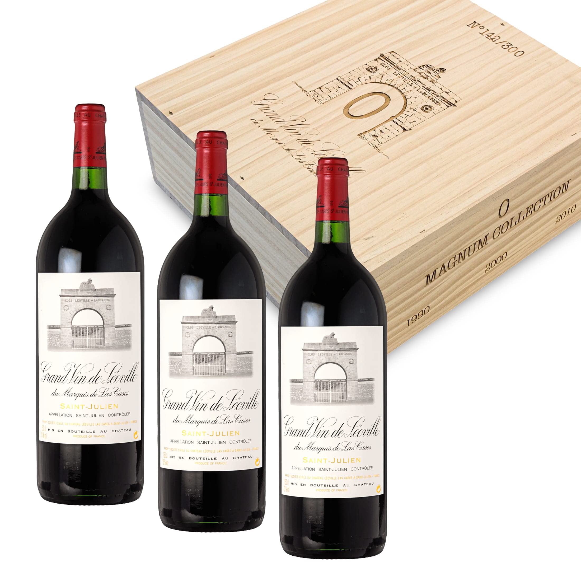 Château Léoville-las-Cases 'Collection 0' - 3 Magnum-Flaschen Rotwein trocken (1,5 l) in limitierter Holzbox - Bordeaux Frankreich