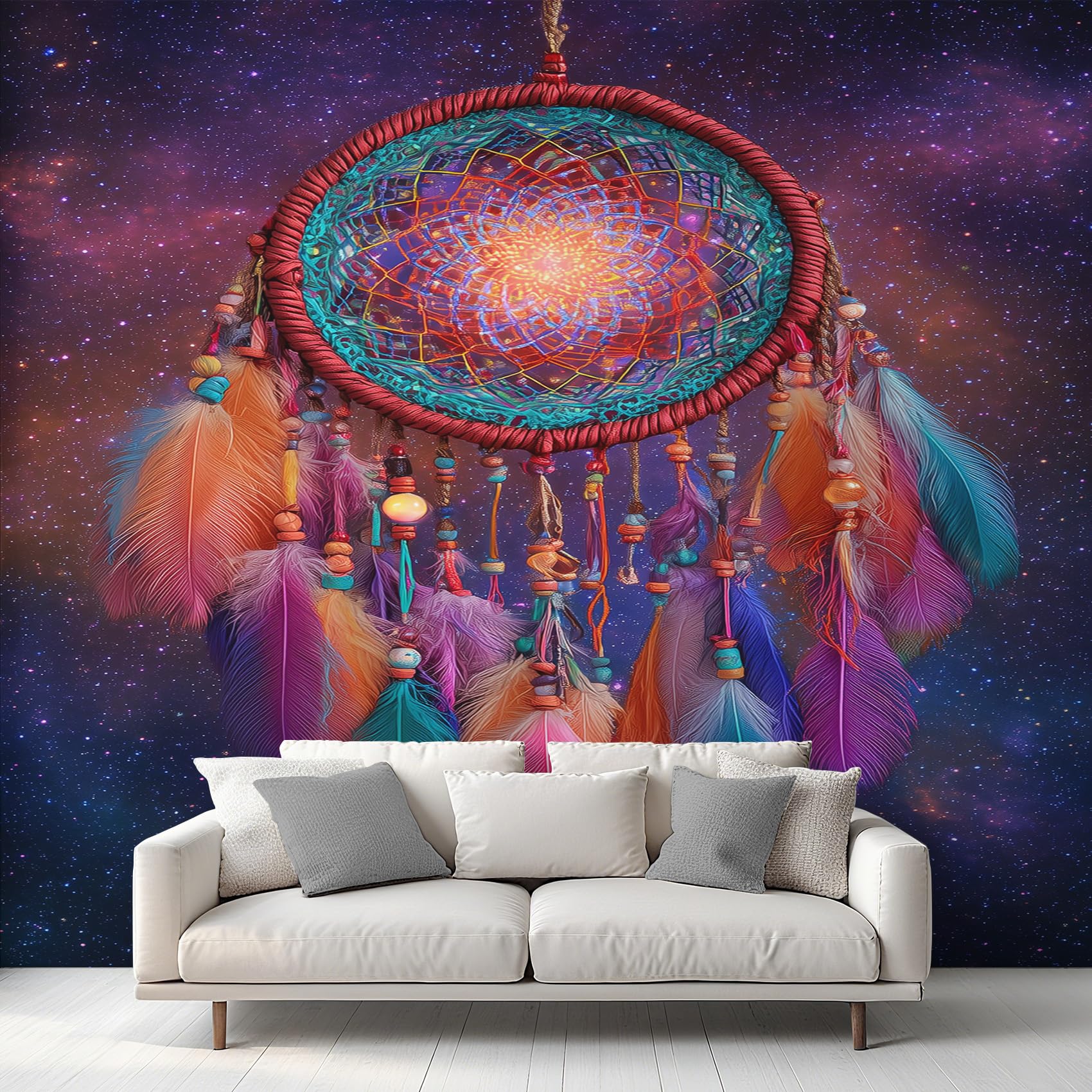 Generisch Vlies Fototapete Traumfänger 450x315 cm, Tapete Lila Tapeten Vliestapete Wohnzimmer Bohemian Indian Dreamcatcher Schlafzimmer Wandtapete Ornamente Mustertapete W&51