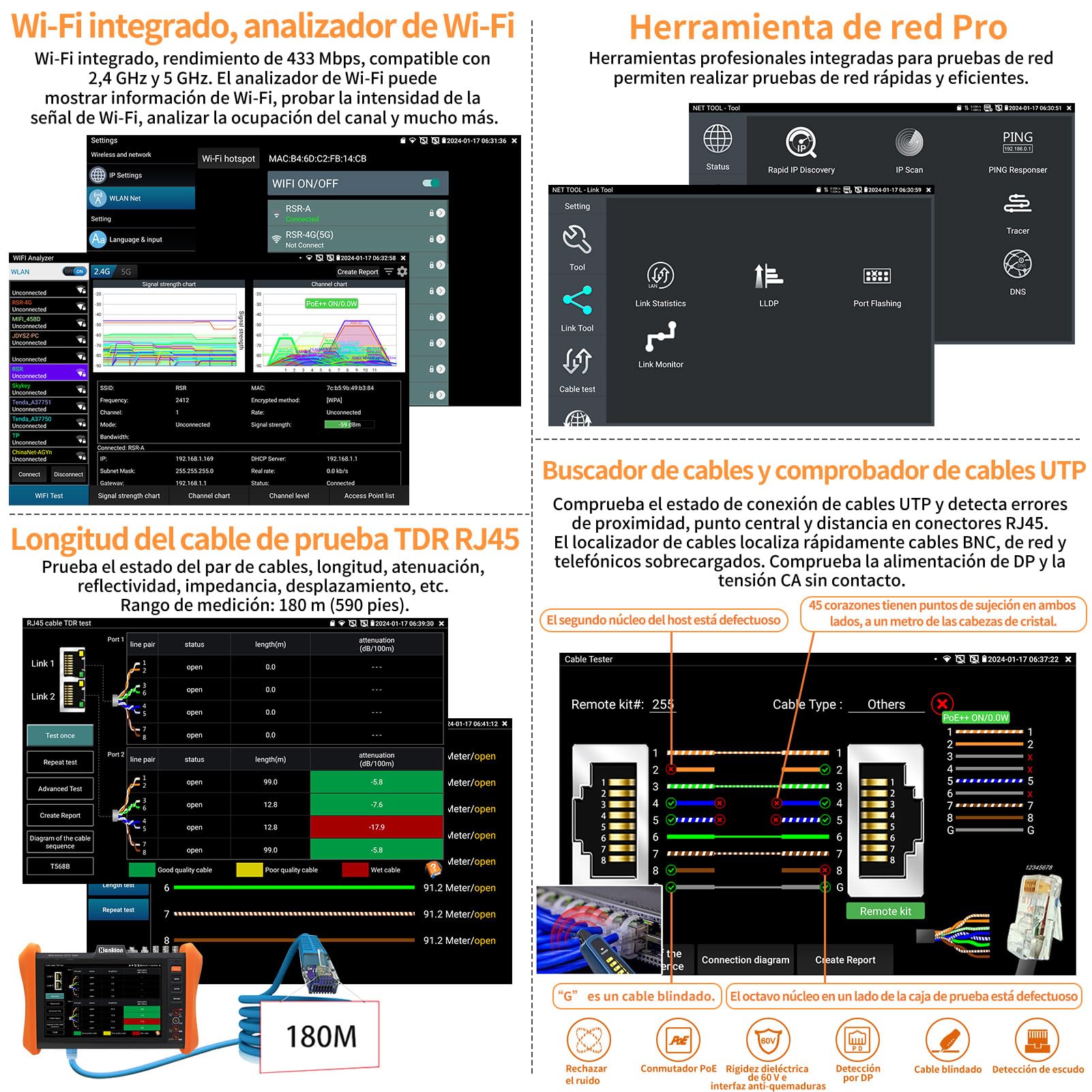 Henkion IPC-H12-MOVTADHSEF CCTV-Kameratester 8-Zoll-IPS-Touchscreen-Monitor CCTV-Tester unterstützt 8K IPC-Test und 4K TVI CVI AHD SDI-Kameratests SFP DMM OPM TDR POE HDMI VGA WiFi RS485