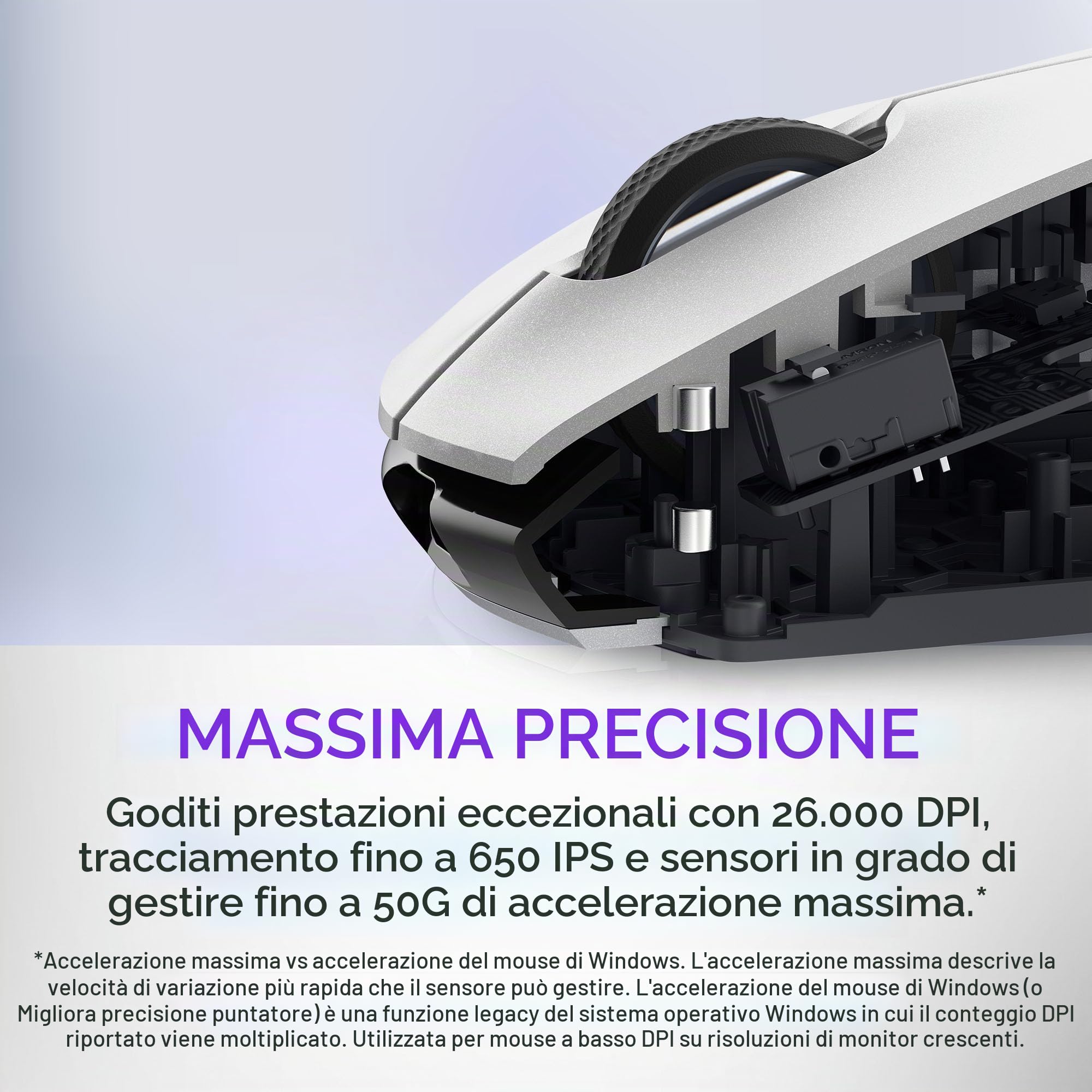 Alienware AW720M - Mouse da gioco wireless trimodale, wireless da 2,4 GHz, Bluetooth 5.1, 26.000 DPI, 8 pulsanti programmabili, adattatore di ricarica magnetico a scatto da USB-A a USB-C - Luce lunare