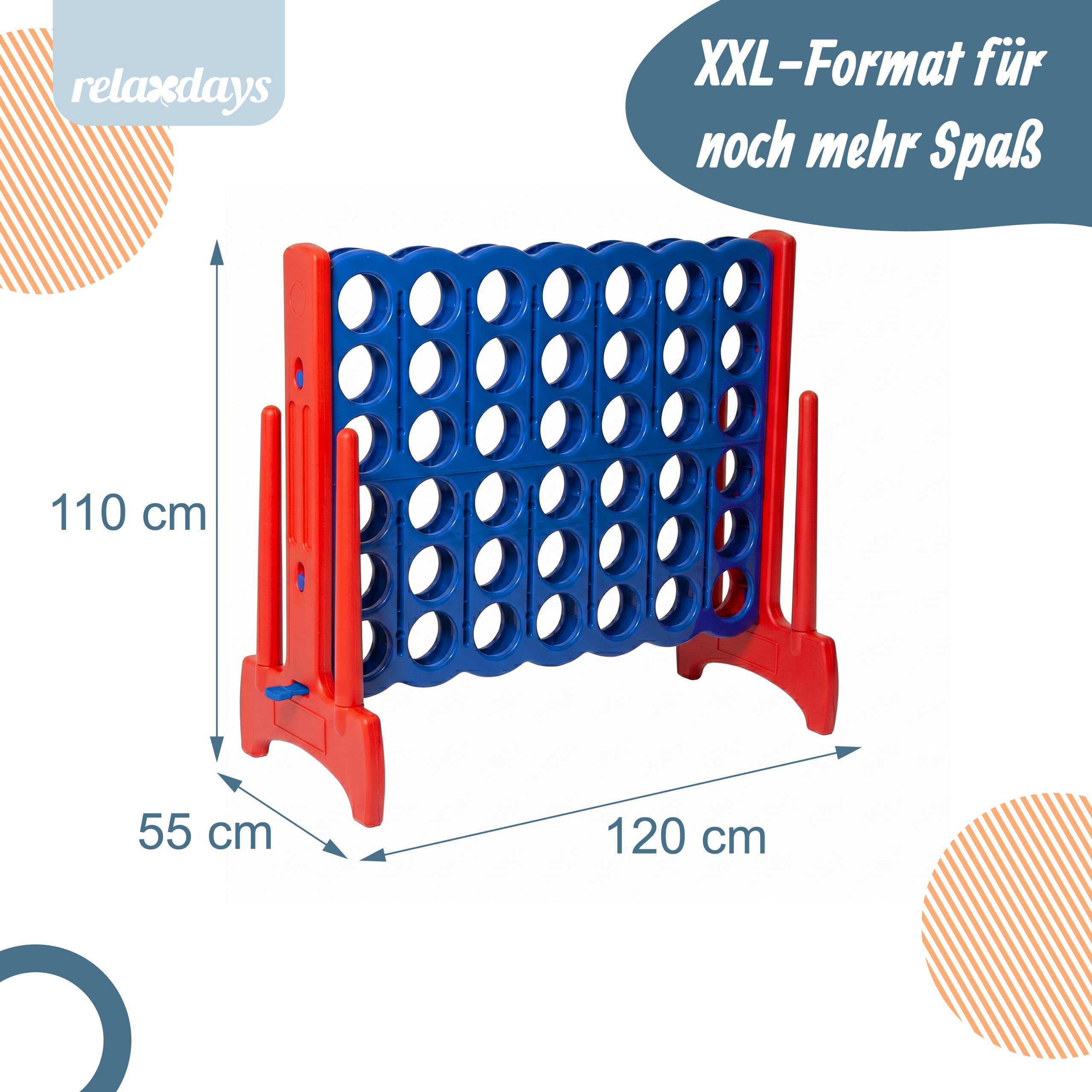Relaxdays Vier Gewinnt XXL, Outdoor, Kinder & Erwachsene, HBT: 110x120x55 cm, Vier in Einer Reihe, mit Tasche, blau/rot