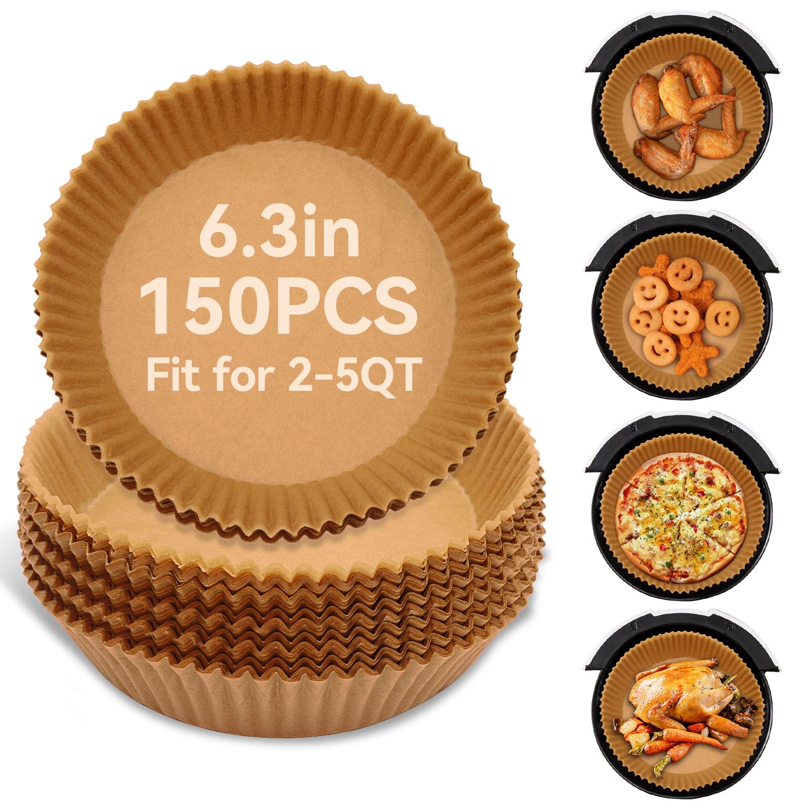 150PCS Air Fryer Disposable Liners 6.3inch Round Air Fryer Parchment Paper Food Grade Baking Paper for Air Fryer Basket Roasting Cooking Microwave,Oil-proof, Foil Pans