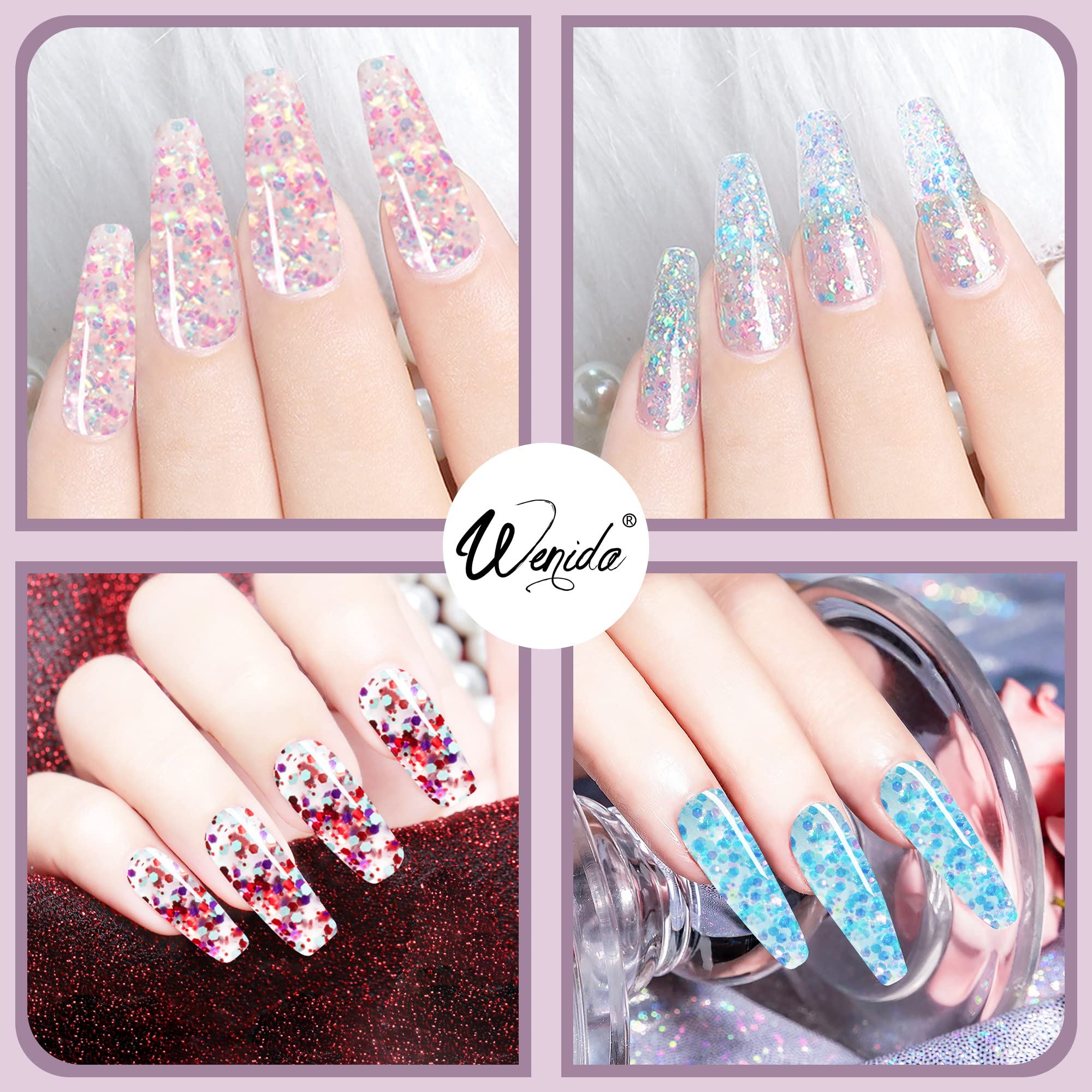 Nail Extension Gel Kit Wenida Glitter 6 Colors Nail Builder Gel Nail Enhancement Gel Set for Home DIY Nail Manicure Art