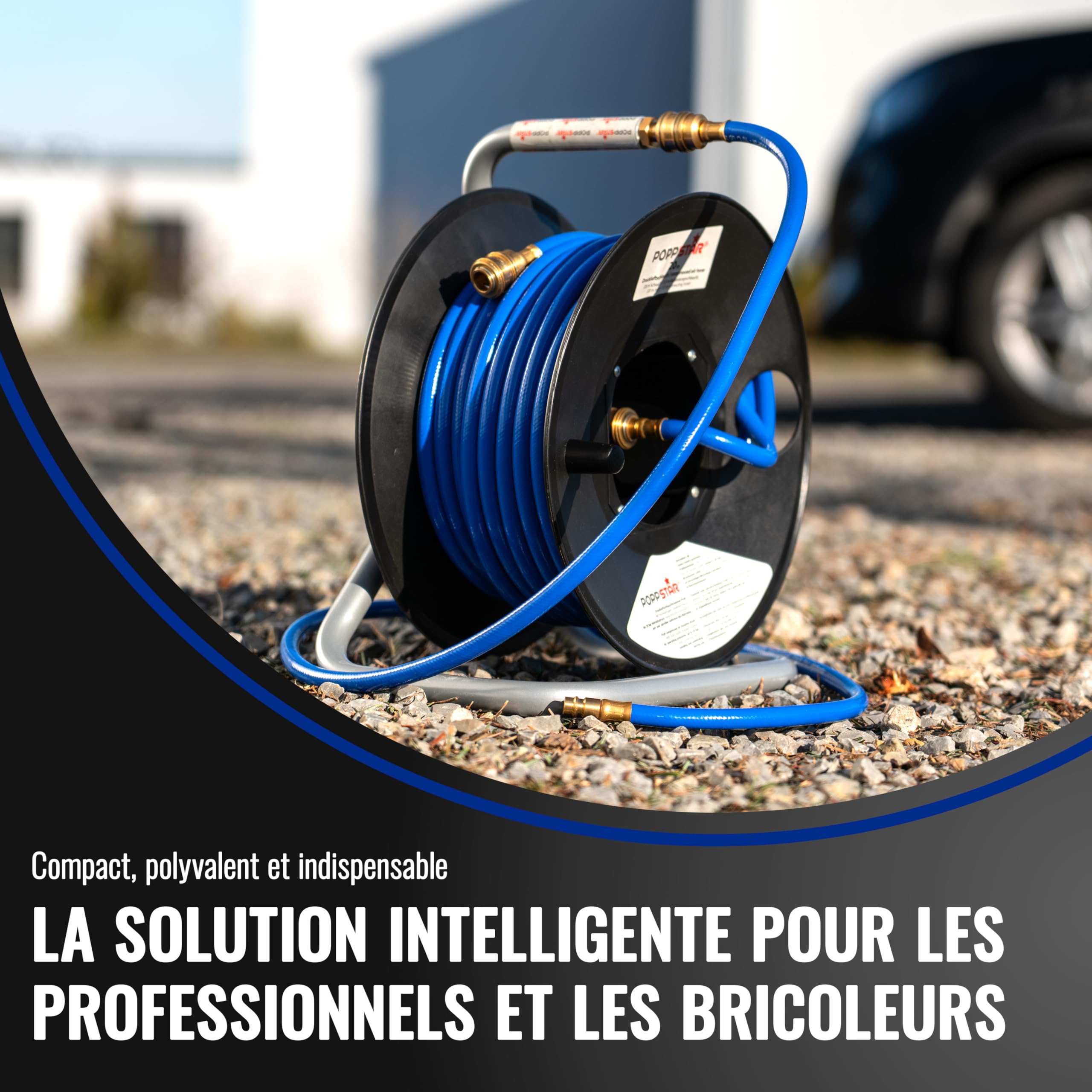 Poppstar Enrouleur de Tuyau d'Air Comprimé Manuel en PVC (20m+1,5m, Diamètre (6x11,5mm)), Raccords 1/4 Pouce BSPT