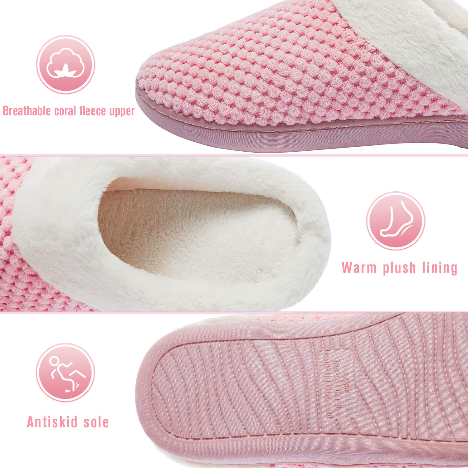 Kuako Inverno Pantofole Donna Peluche Ciabatte Caldo Comode Scarpe da Casa Antiscivolo Memoria Schiuma Pantofole Interno Esterno
