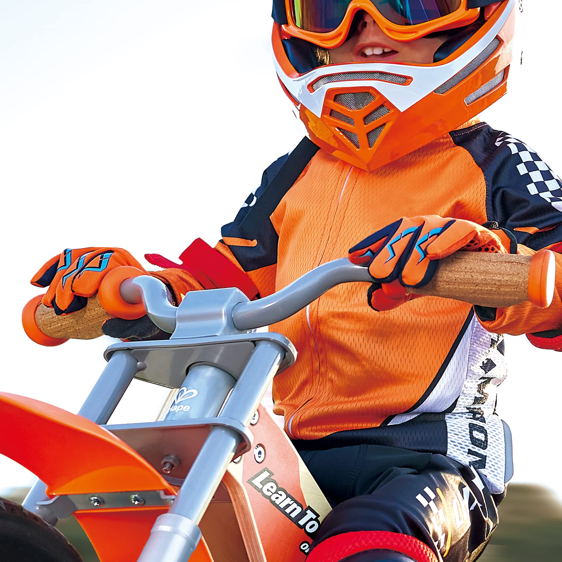 Hape - Guanti da motocross, bici e balance bike con cinturino regolabile e chiusura a strappo per bambini taglia M (5-6 anni)
