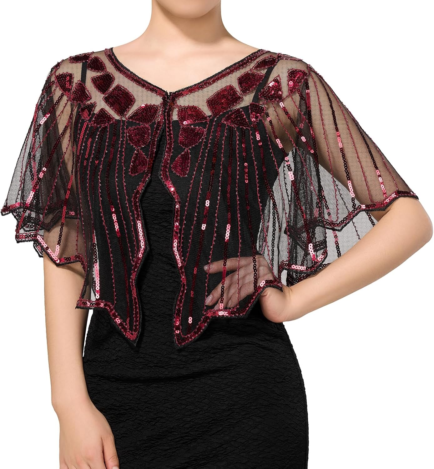 SWEETV Women's 1920s Shawl Wraps,Sequin Beaded Flapper Evening Shawls for women formal/Party/Wedding/Formal/Harlem night