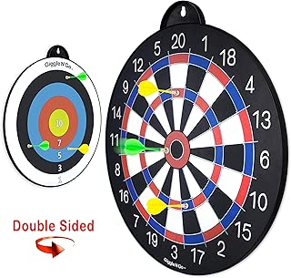 GIGGLE N GO Reversible Magnetic Dart Board for Kids - Excellent Indoor Game, Will Make a Great Gift - Fun Kids Game on Each Side, Just Turn It Around and Play Lots of Different Fun Games. - coolthings.us