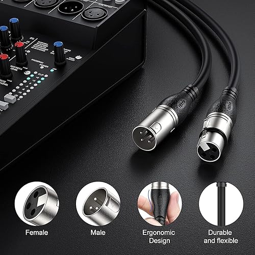 Miniatura 2 de EBXYA Cable XLR de 50 pies, 2 paquetes  Cable de micrófono equilibrado de alta calidad con cable XLR de 3 pines macho a hembra, color negro