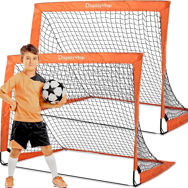 Display4top Football Goal with Carry Bag, Footballs Net for Kids, Pop-up Goals for Indoor & Outdoor (Orange)