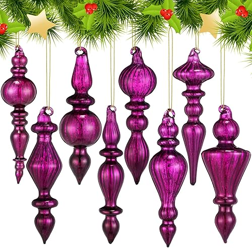 Miniatura 11 de Mifoci 8 Piezas Adornos de Navidad con Remates de Vidrio de Mercurio de 6 Pulgadas Adornos Navideños Colgantes Remates Navideños de Vidrio Adornos