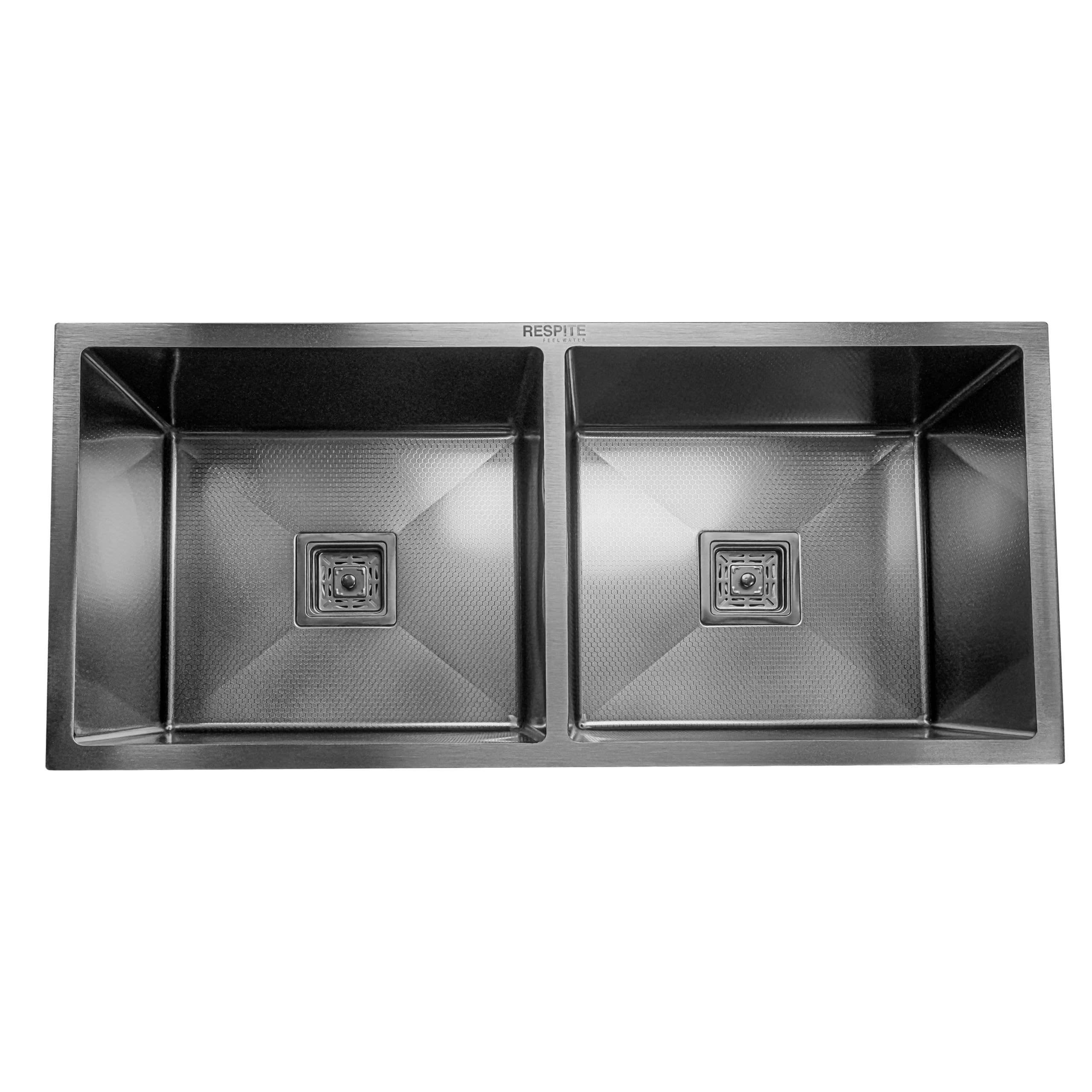 RESPITE 45"X20"X10" Double Bowl Handmade Premium Stainless Steel Kitchen Sink (Black, Matt Finish) With Basket Sink Coupling & waste set.
