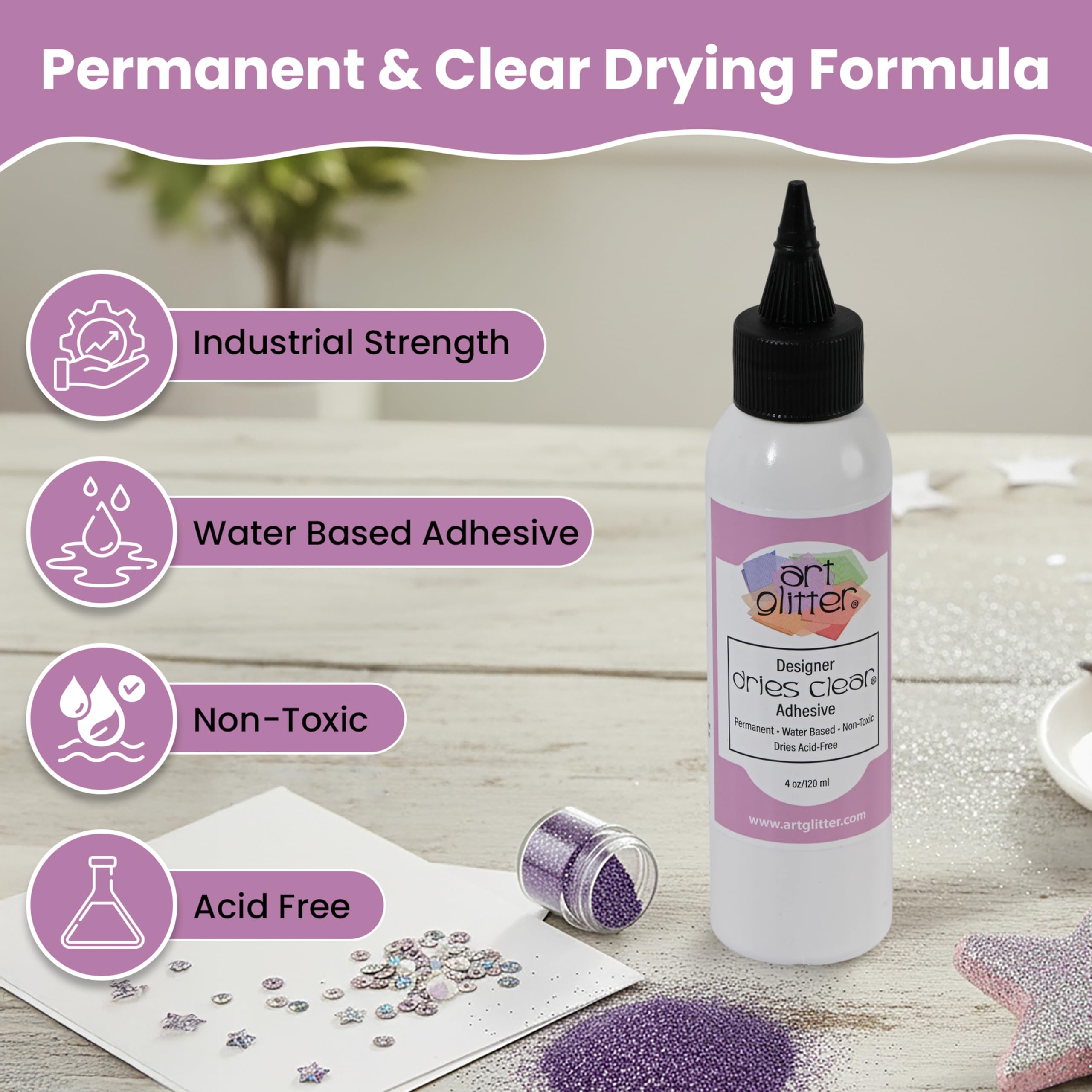 Art Institute Glitter Designer Dries Clear Glue 4oz with Metal Tip & Pin | Ultra fine steel nozzle Precision flow for intricate projects Quick drying bond Still allows time to adjust material product thumbnail 4
