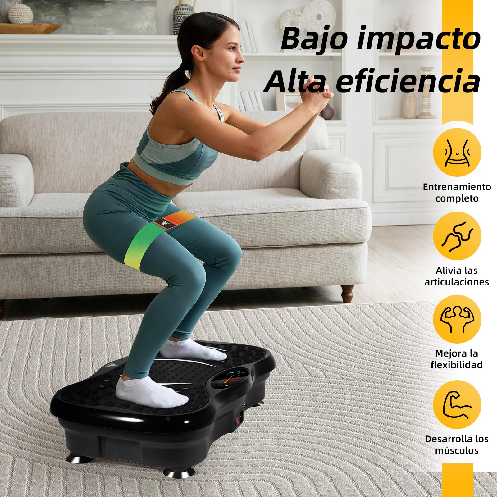 EVOLAND Plataforma vibratoria con 2 Bandas de Resistencia, 99 Niveles de Intensidad y Altavoz Bluetooth, Máquina de Entrenamiento para tonificar y moldear músculos